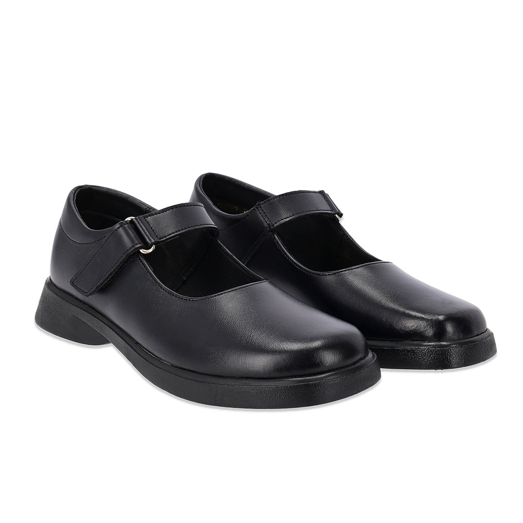 Toughees Vivianne Ladies Velcro Strap School Shoes - Black