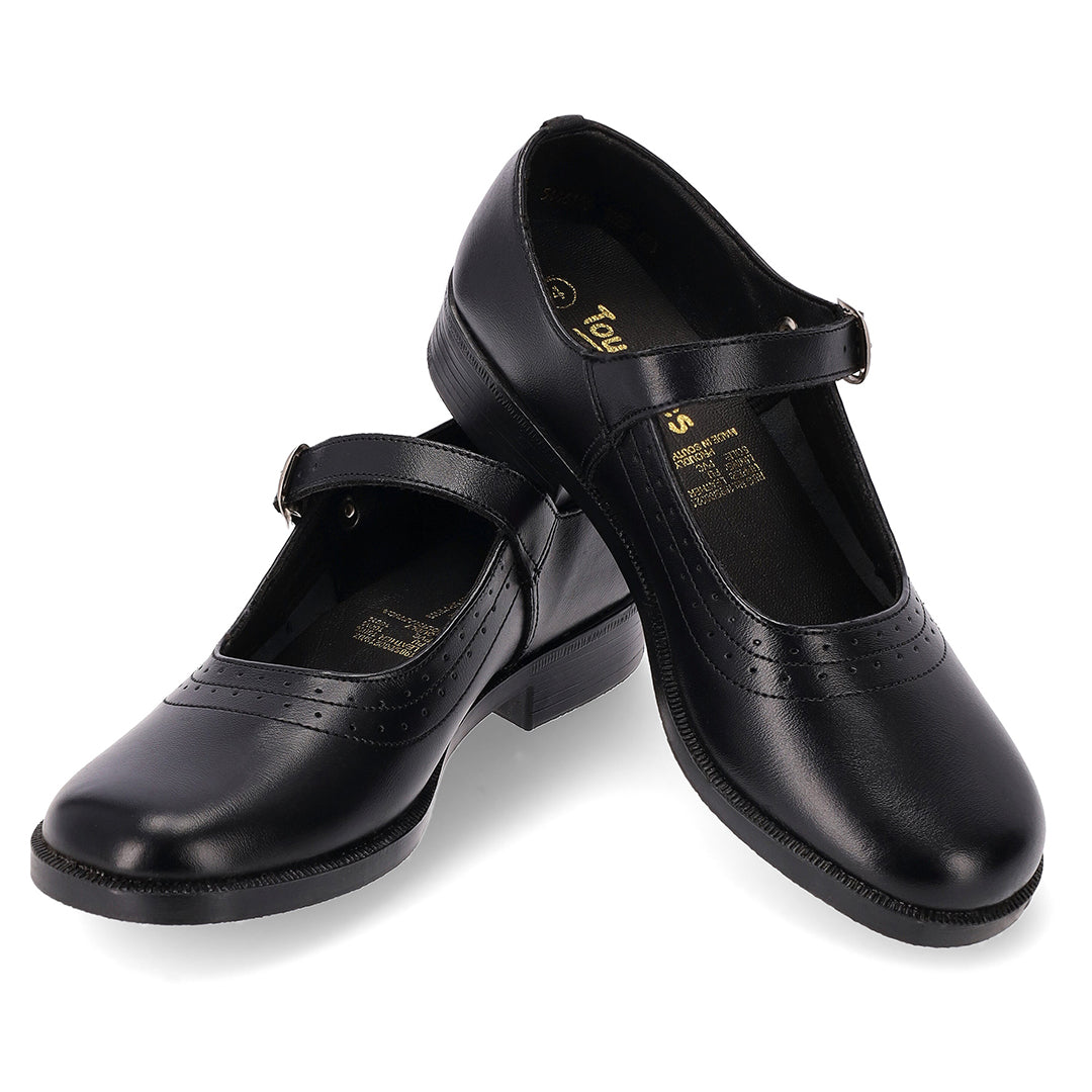 Toughees Pearl Younger Girls One Bar School Shoes - Black