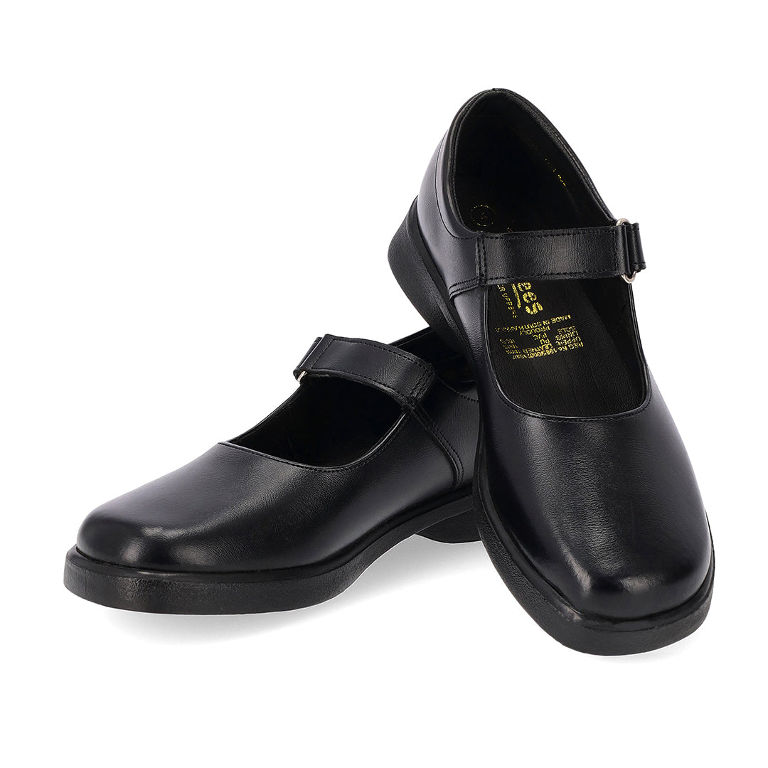 Toughees Vivianne Ladies Velcro Strap School Shoes - Black