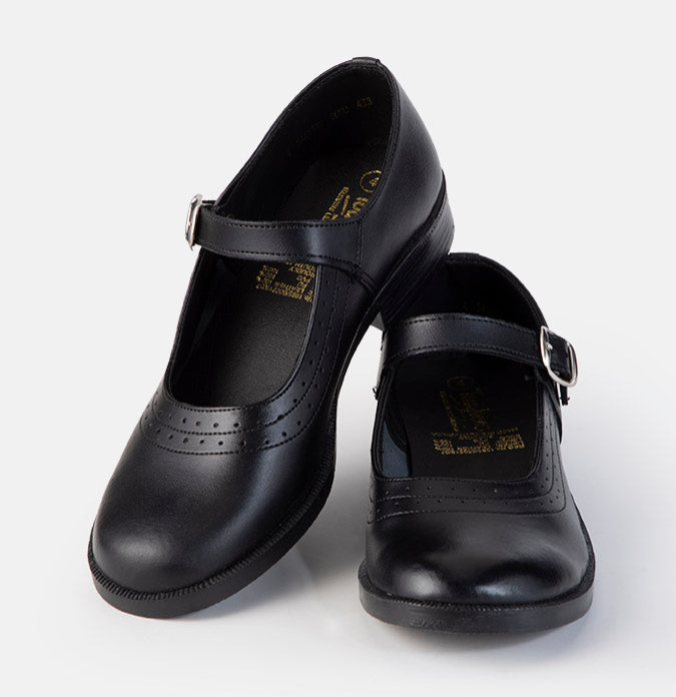 Toughees Gold Pearl Ladies One Bar School Shoes - Black